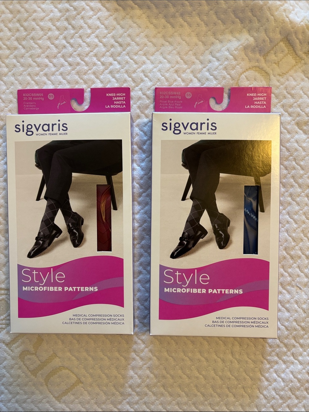 Sigvaris Women's Knee-High Microfiber Patterned Compression Socks - 2 pair